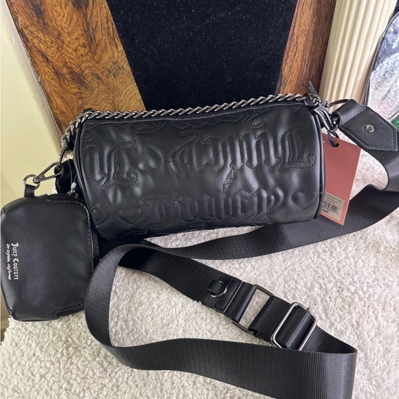 Juicy Couture set 2 Black Quilted Barrel Crossbody Bag/ID Card Wallet $80 NWT - Picture 5 of 10